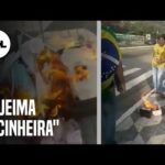 Protesto no Ibirapuera: grupo faz fogueira de máscaras chinesas